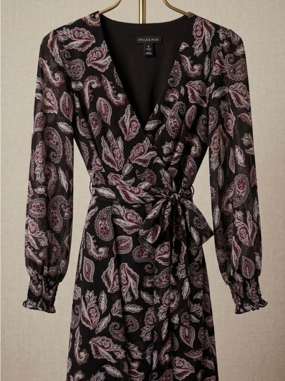 Stella & Julie Black Paisley Wrap Maxi Dress size 6 NWOT